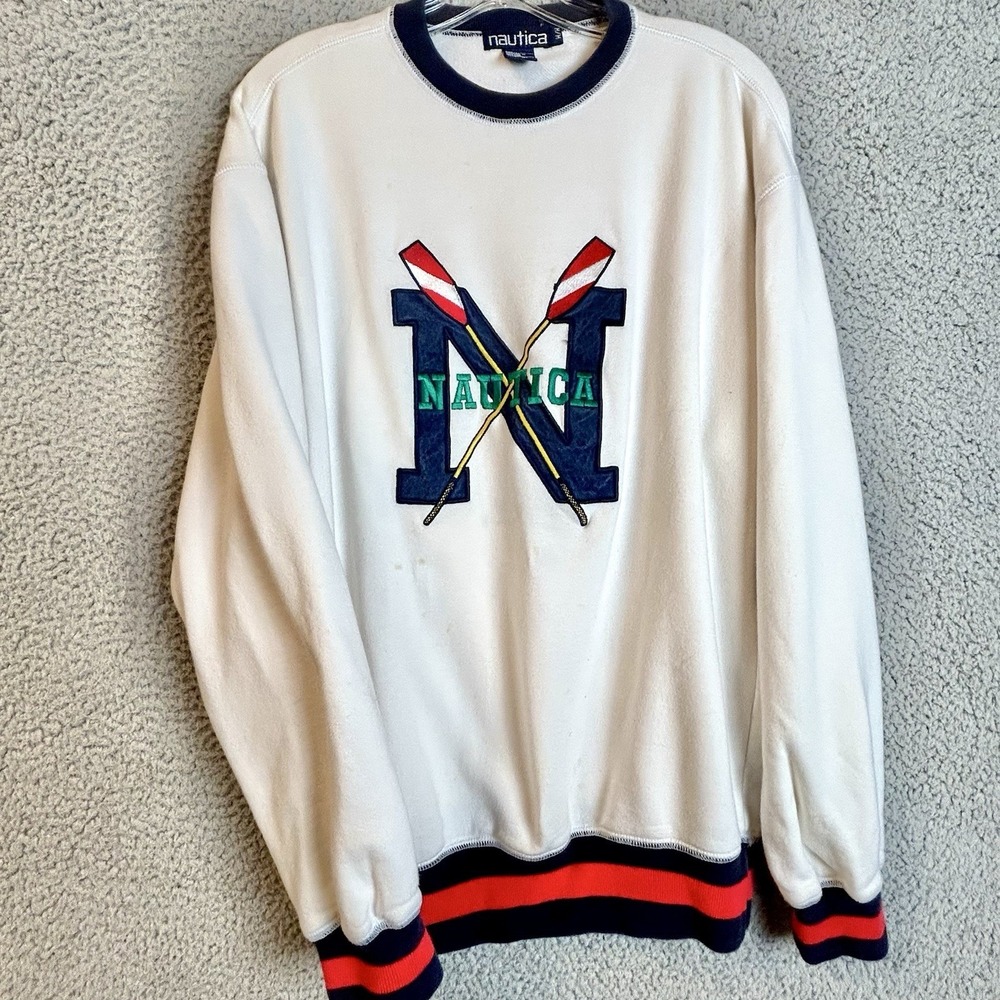 Vintage Nautica Embroidered Nautical Graphic Thick Crewneck Sweatshirt Medium